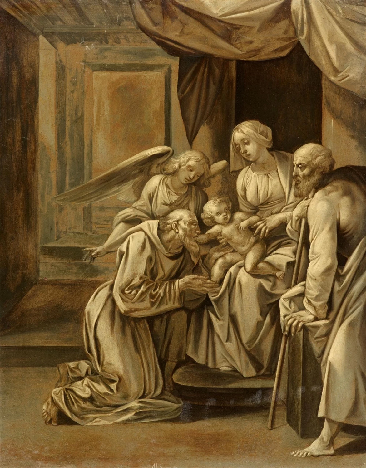 La Sacra Famiglia adorata da San Francesco e un angelo - attribuito